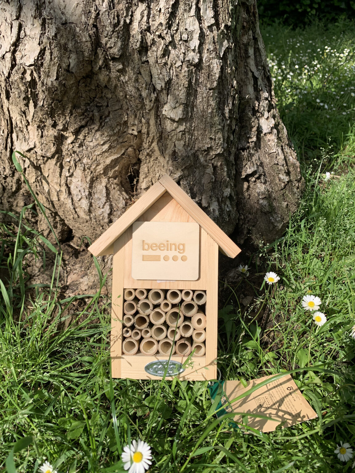 BeeingHotel fissato a un albero in giardino